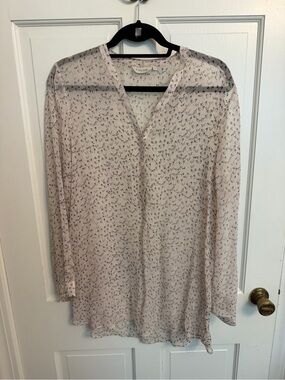Tylho cream Sheer Printed V-Neck Tunic